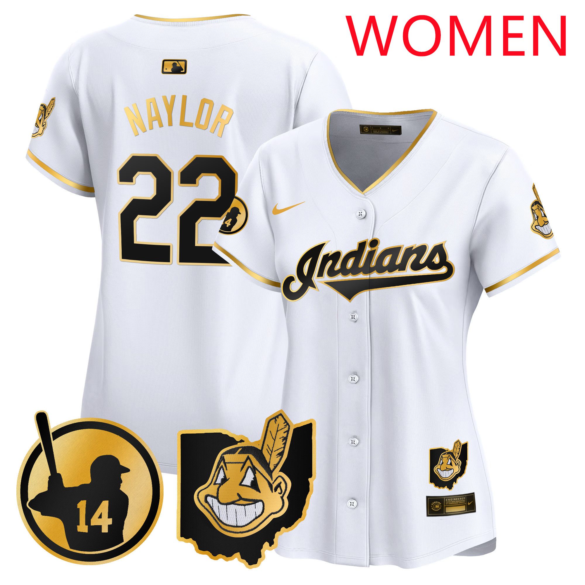 Women Cleveland Indians #22 Naylor White Nike 2025 Patch Vapor Premier Limited MLB Jersey